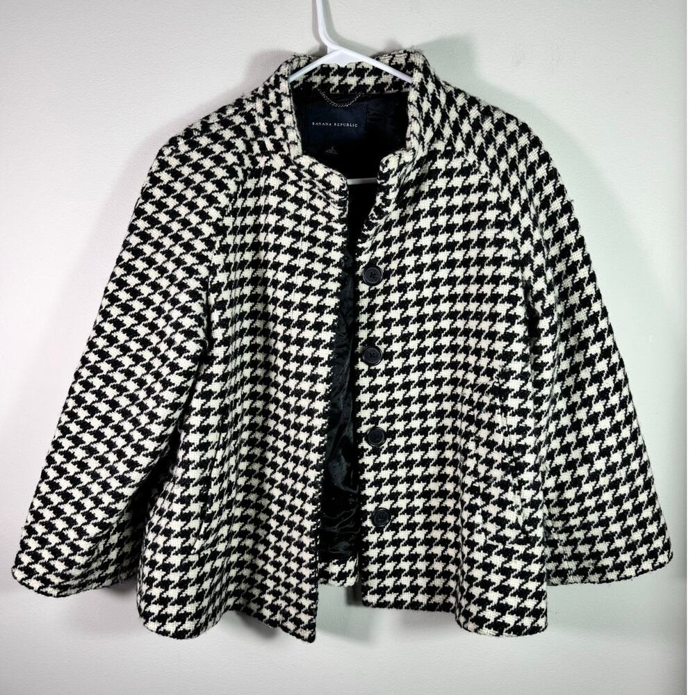 Banana Republic Houndstooth Plaid Wool Blazer Jacket Coat Size S